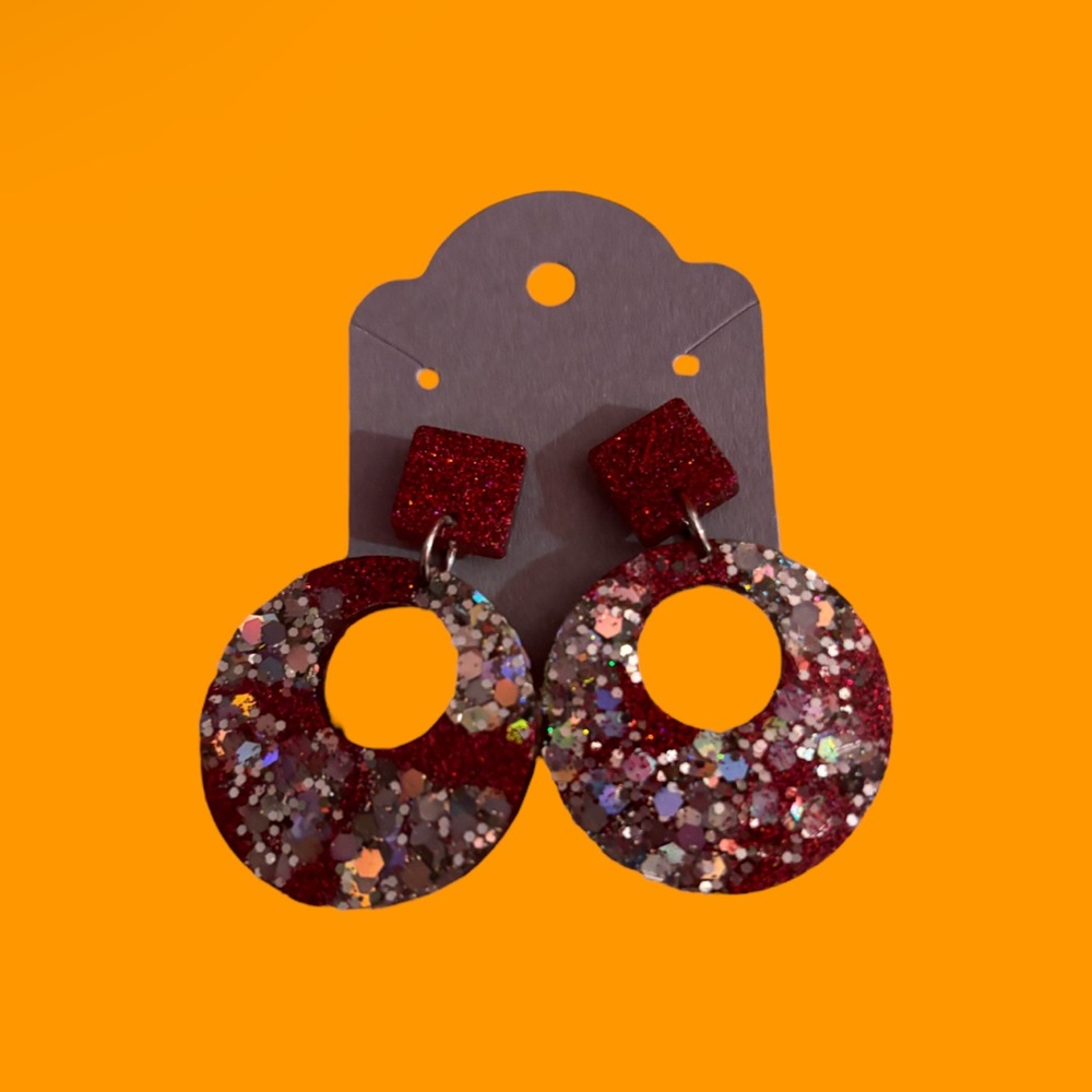 Red and silver sparkly earrings